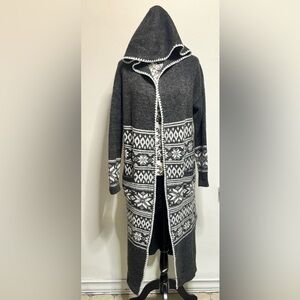 ASPEN Longline Duster Cardigan Women's L Medium Gray Brown Button Front Pockets